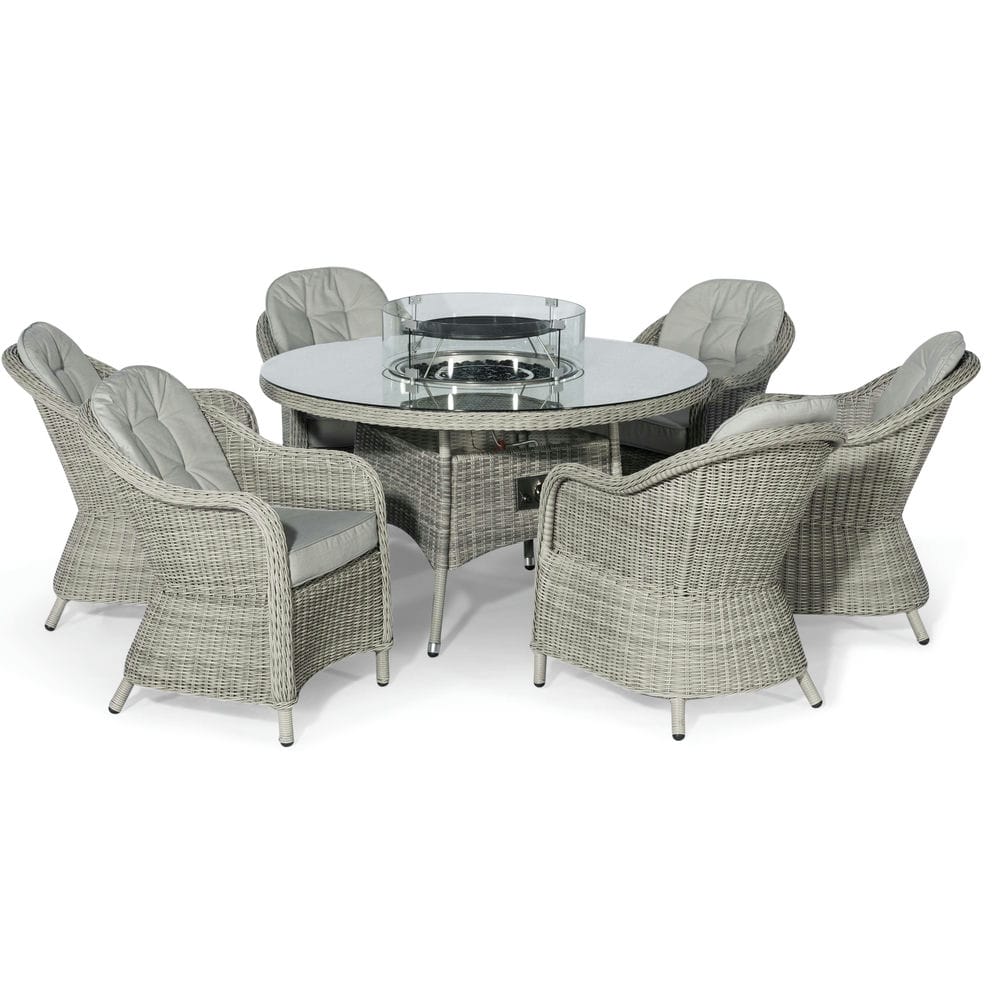 Oxford 6 Seat Round Fire Pit Dining Set with Heritage Chairs and Lazy Susan - Vookoo Lifestyle