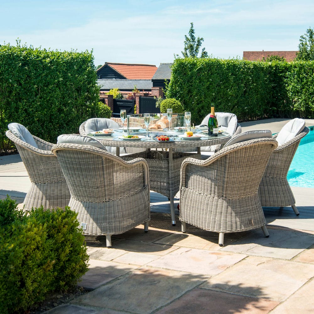 Oxford 6 Seat Round Fire Pit Dining Set with Heritage Chairs and Lazy Susan - Vookoo Lifestyle