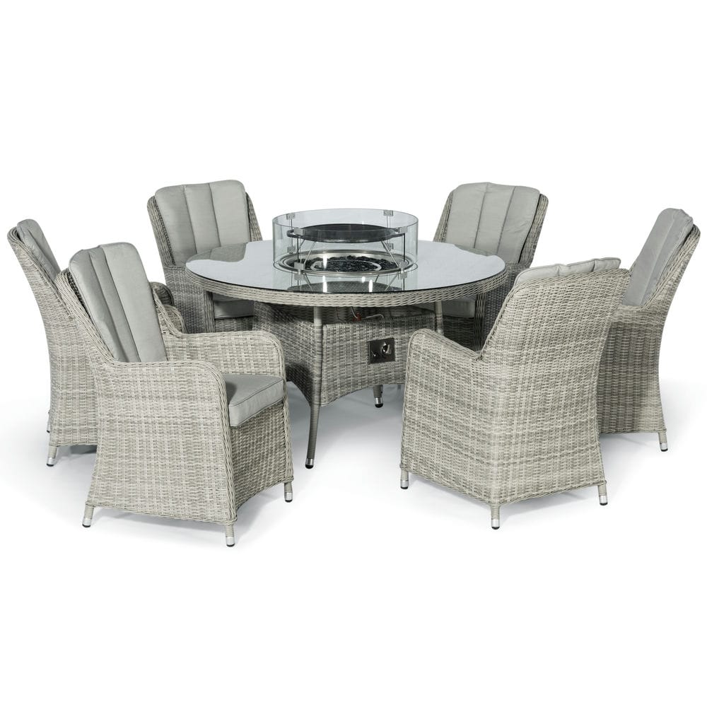 Oxford 6 Seat Round Fire Pit Dining Set with Venice Chairs and Lazy Susan - Vookoo Lifestyle