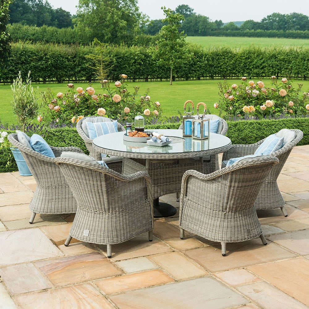 Oxford 6 Seat Round Ice Bucket Dining Set with Heritage Chairs Lazy Susan - Vookoo Lifestyle