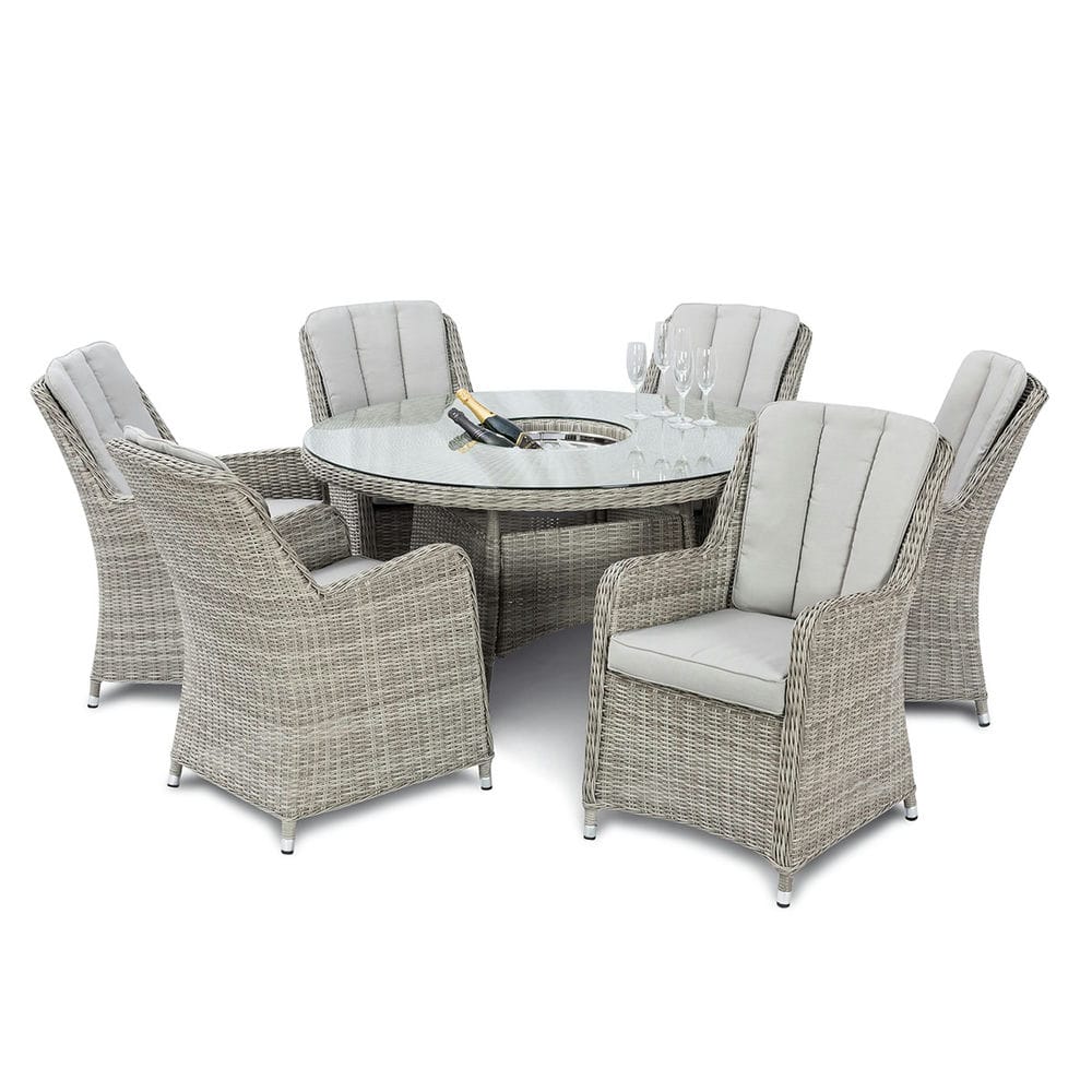 Oxford 6 Seat Round Ice Bucket Dining Set with Venice Chairs Lazy Susan - Vookoo Lifestyle
