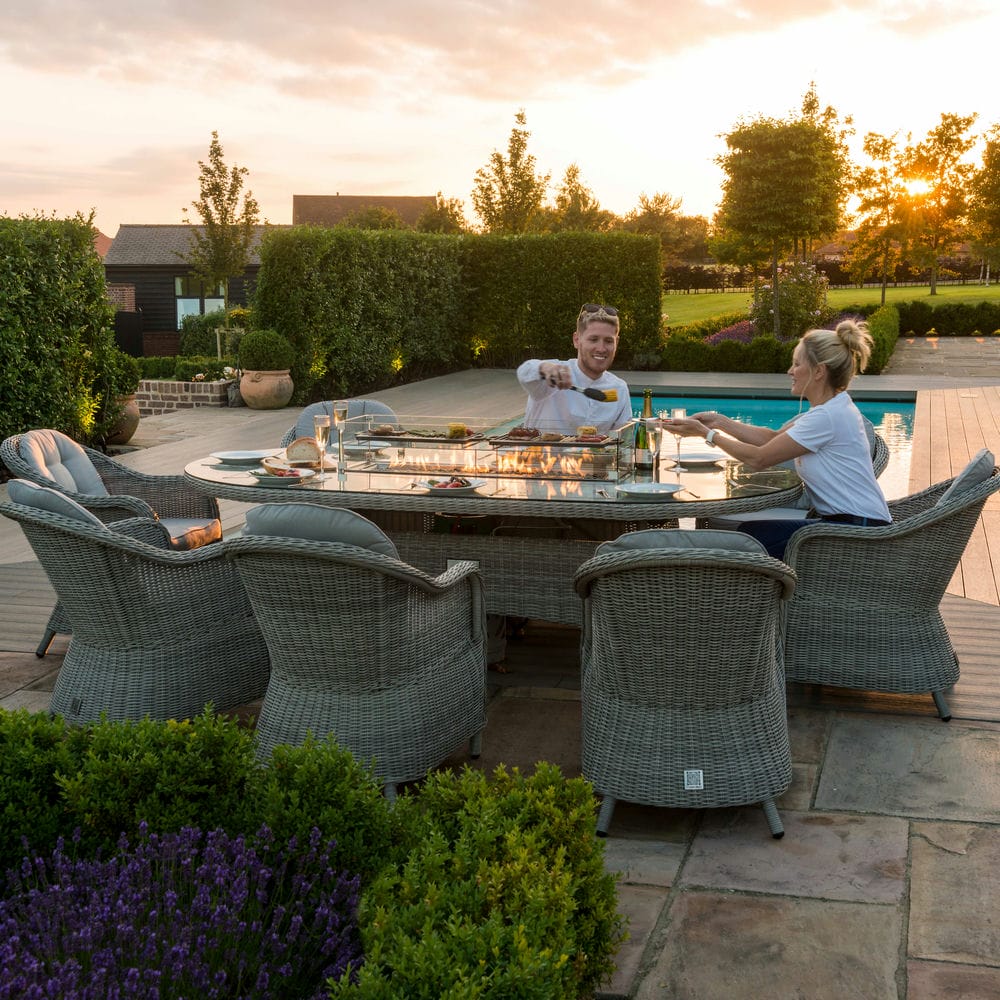 Oxford 8 Seat Oval Fire Pit Dining Set with Heritage Chairs by - Vookoo Lifestyle