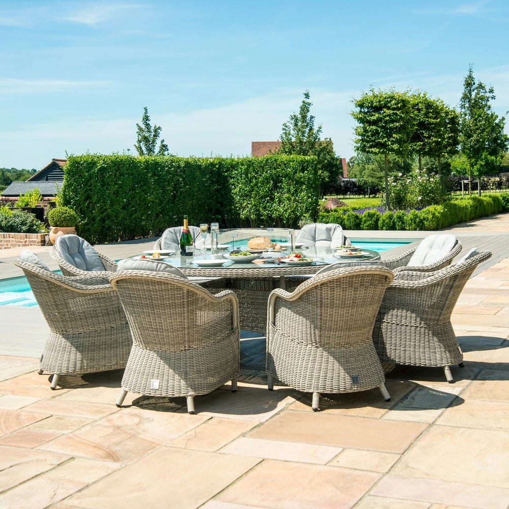 Oxford 8 Seat Round Fire Pit Dining Set with Heritage Chairs and Lazy Susan - Vookoo Lifestyle