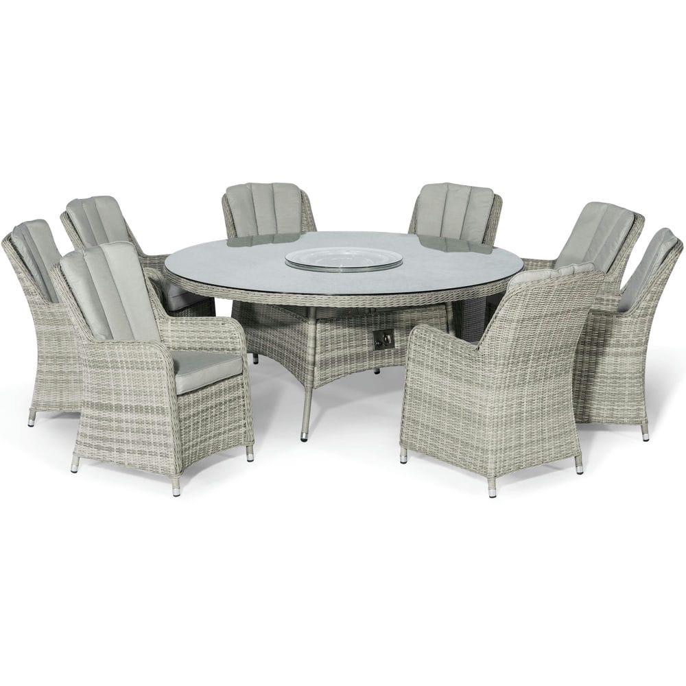 Oxford 8 Seat Round Fire Pit Dining Set with Venice Chairs and Lazy Susan - Vookoo Lifestyle