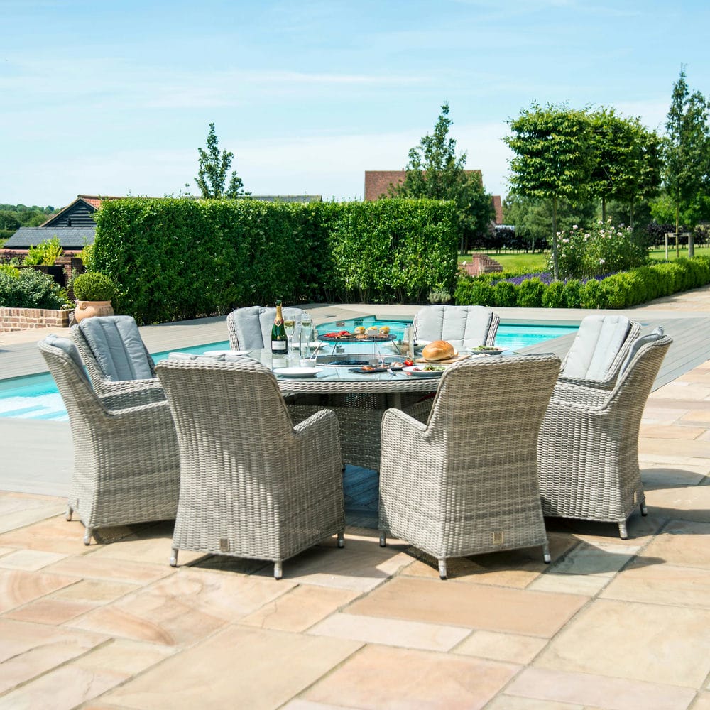 Oxford 8 Seat Round Fire Pit Dining Set with Venice Chairs and Lazy Susan - Vookoo Lifestyle