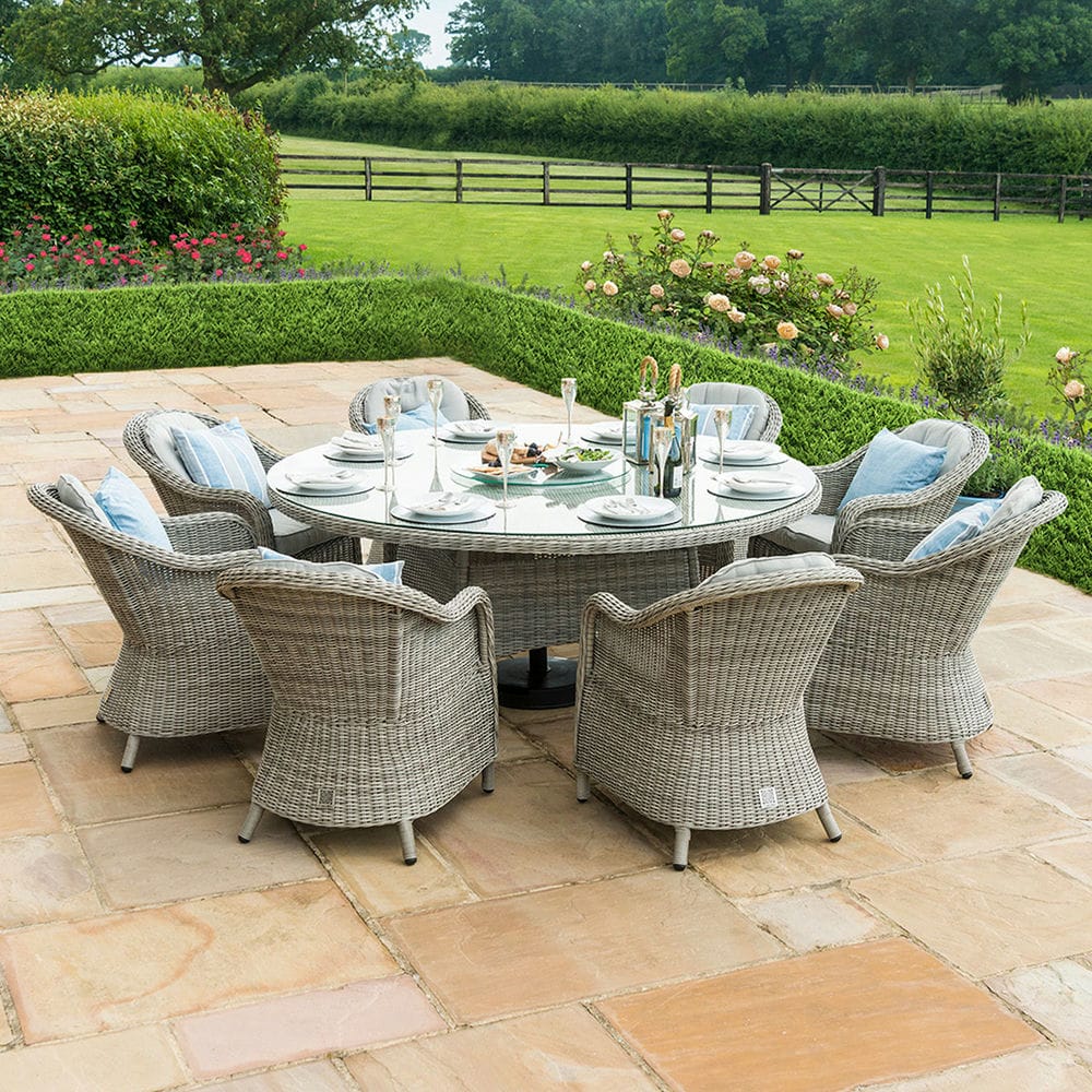 Oxford 8 Seat Round Ice Bucket Dining Set with Heritage Chairs Lazy Susan - Vookoo Lifestyle