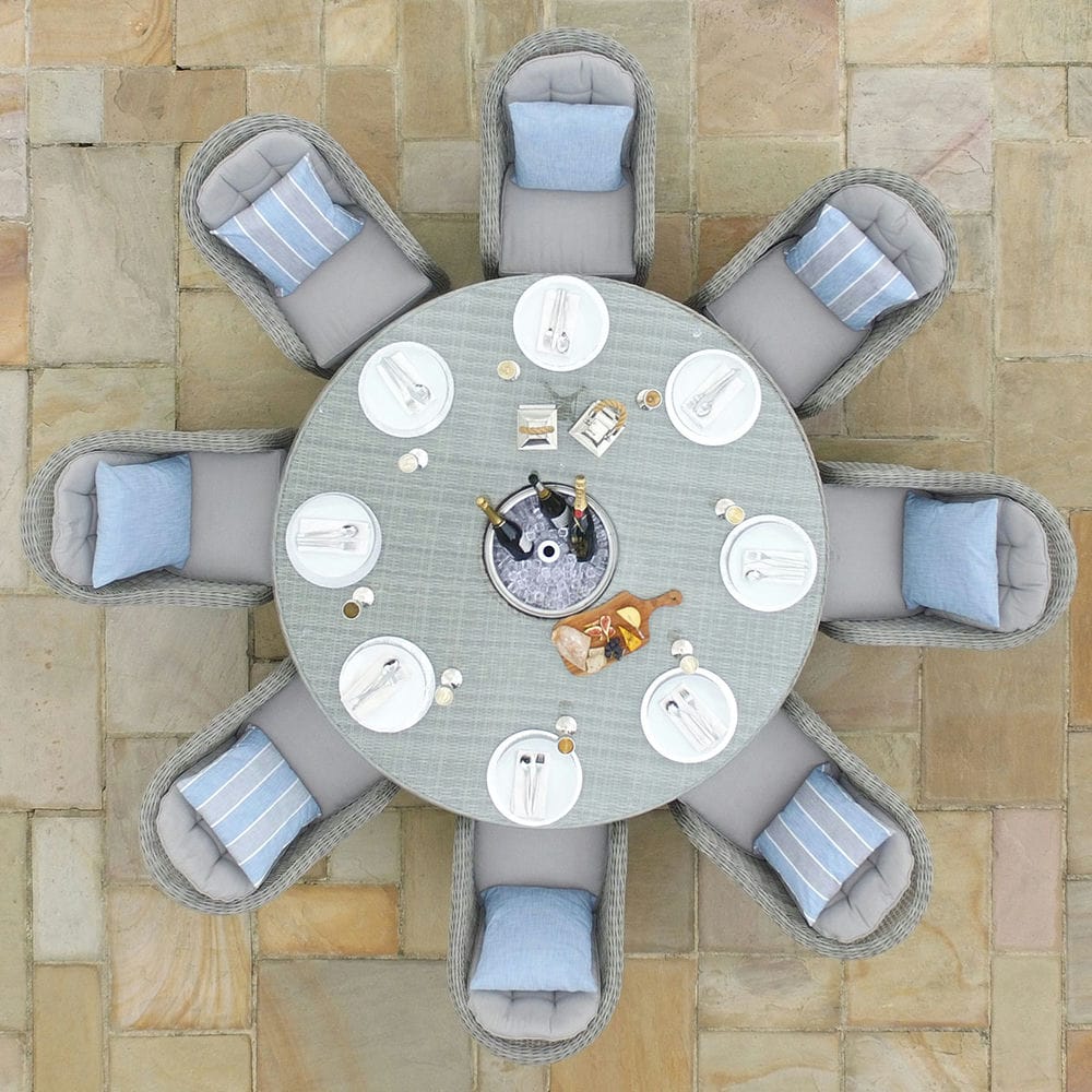 Oxford 8 Seat Round Ice Bucket Dining Set with Heritage Chairs Lazy Susan - Vookoo Lifestyle