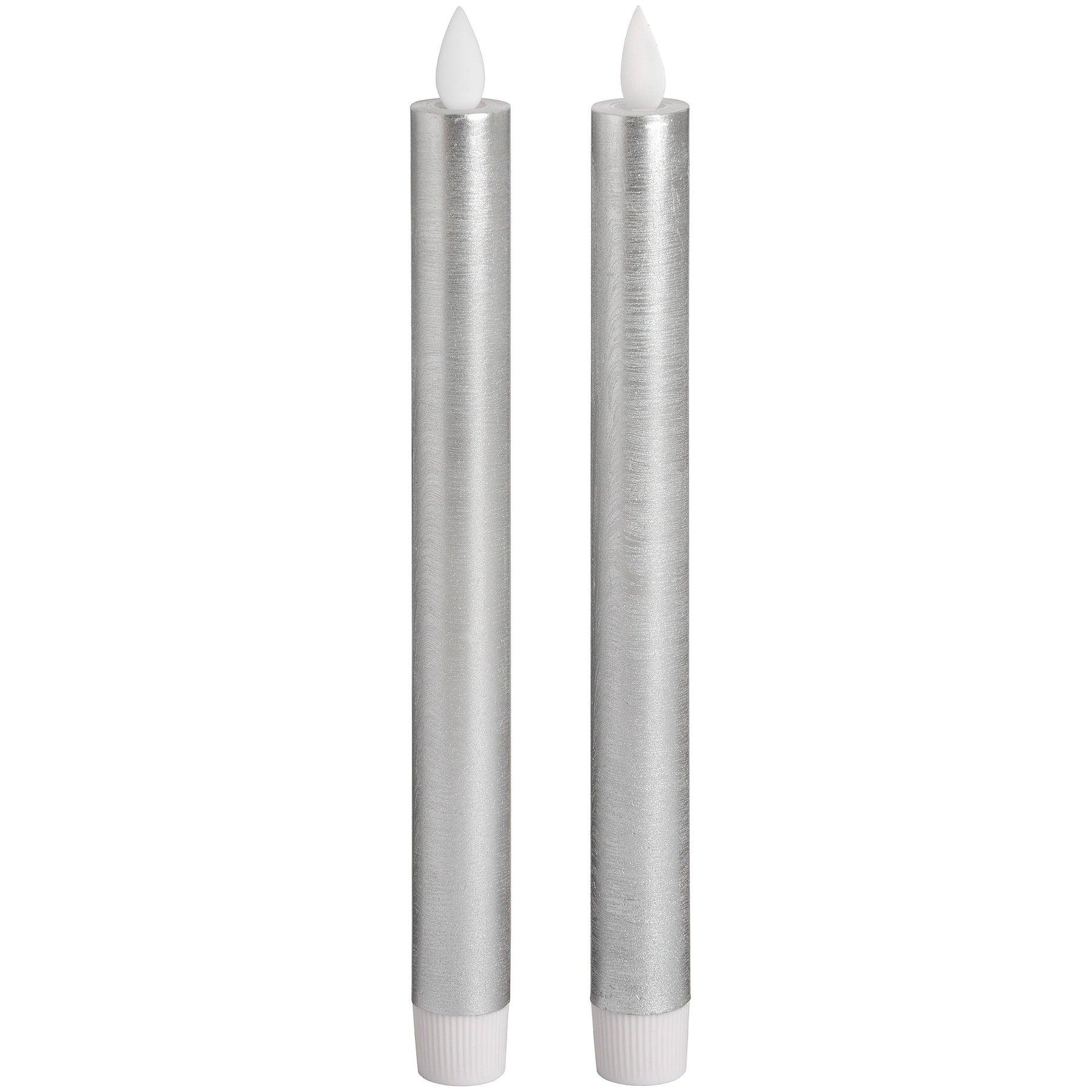 Pair Of Silver Luxe Flickering Flame LED Wax Dinner Candles - Vookoo Lifestyle