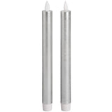 Pair Of Silver Luxe Flickering Flame LED Wax Dinner Candles - Vookoo Lifestyle