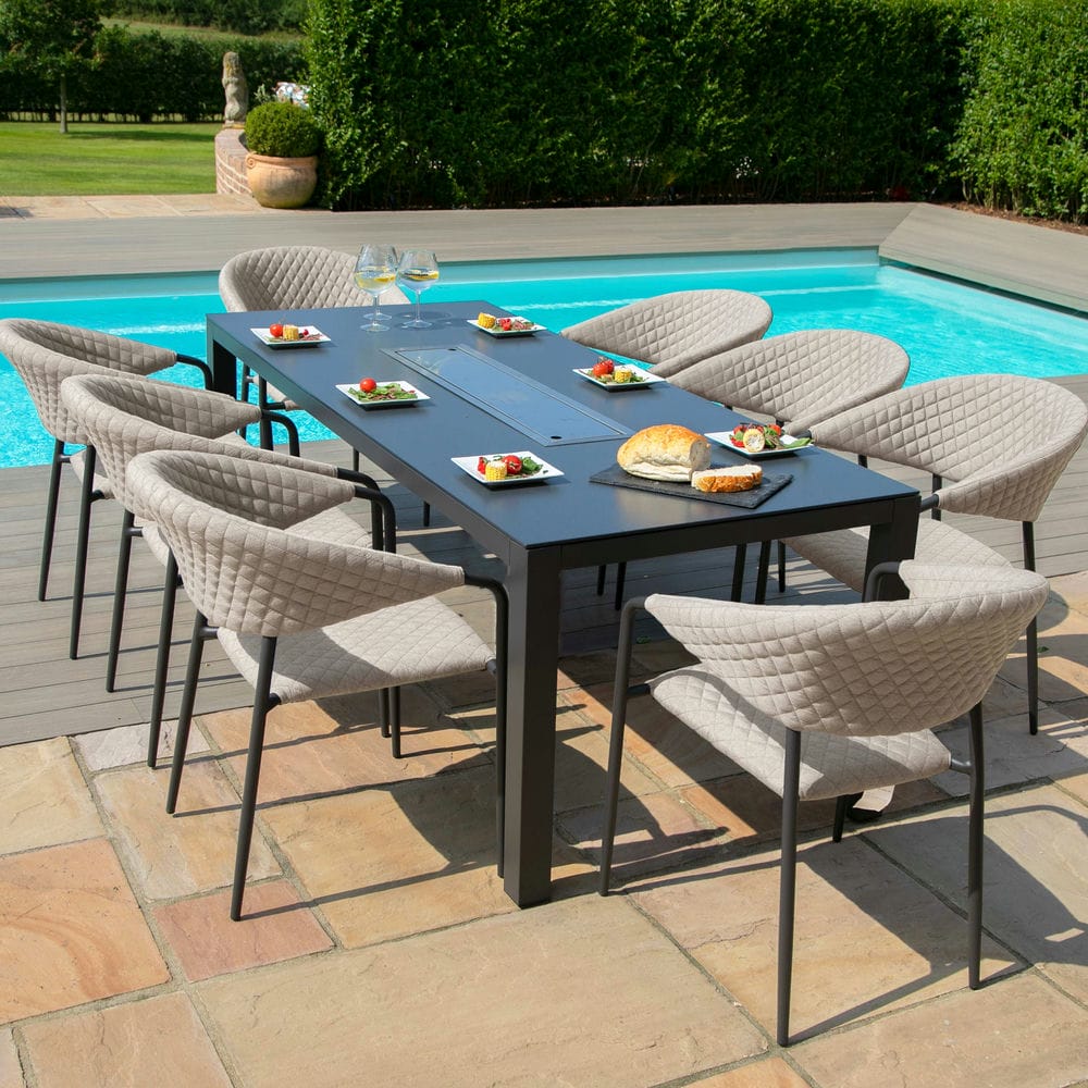 Pebble 8 Seat Rectangular Dining Set - Fire Pit Table - Vookoo Lifestyle