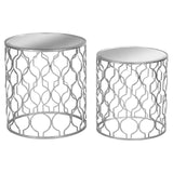 Set of Two Arabesque Silver Foil Mirrored Side Tables - Vookoo Lifestyle