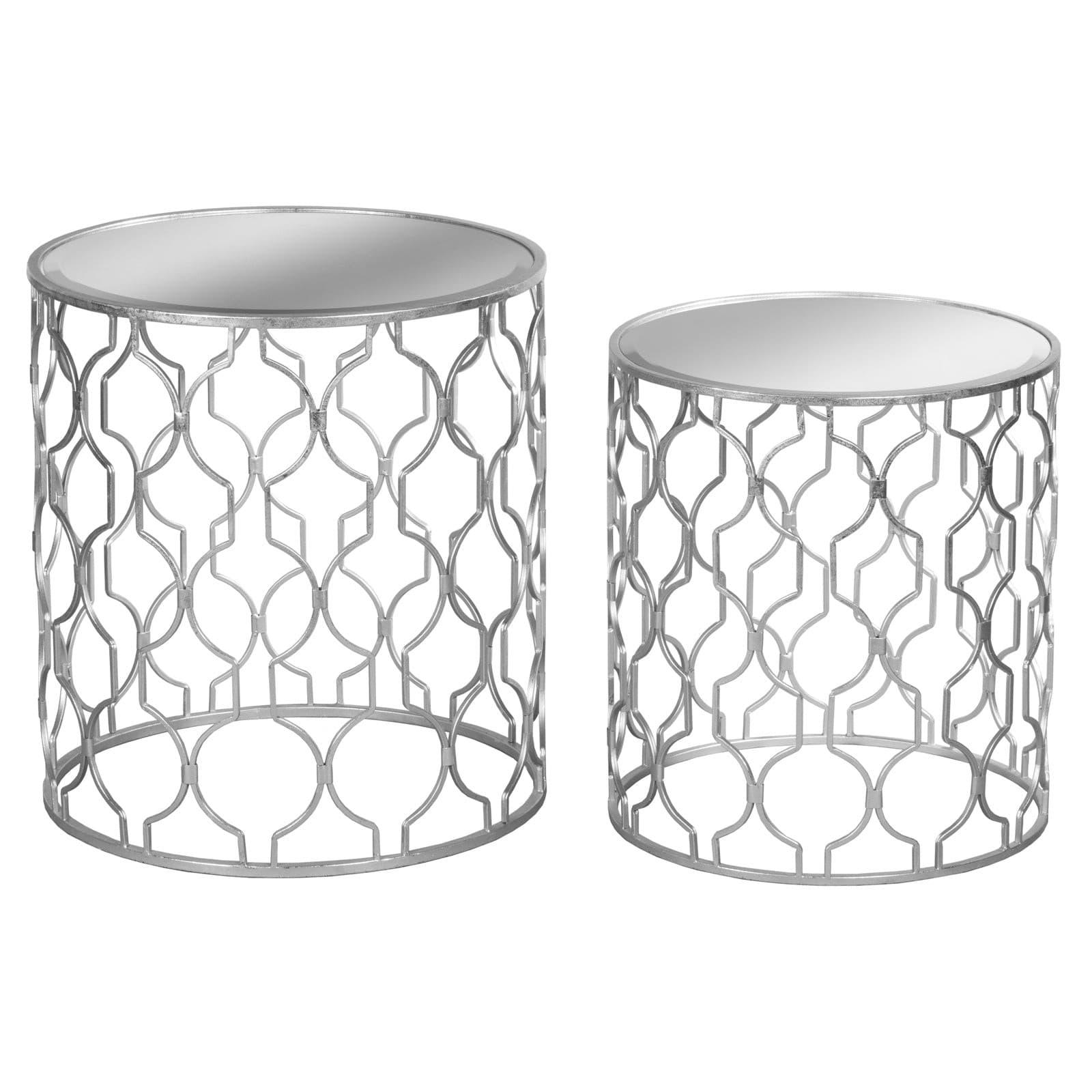 Set of Two Arabesque Silver Foil Mirrored Side Tables - Vookoo Lifestyle