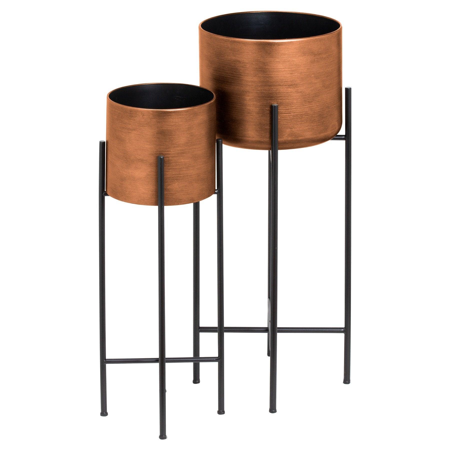 Set Of Two Copper Planters On Stand - Vookoo Lifestyle