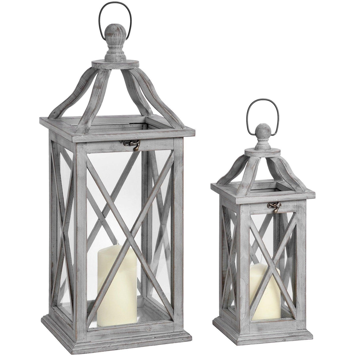 Set Of Two Grey Cross Section Lanterns With Open Tops - Vookoo Lifestyle