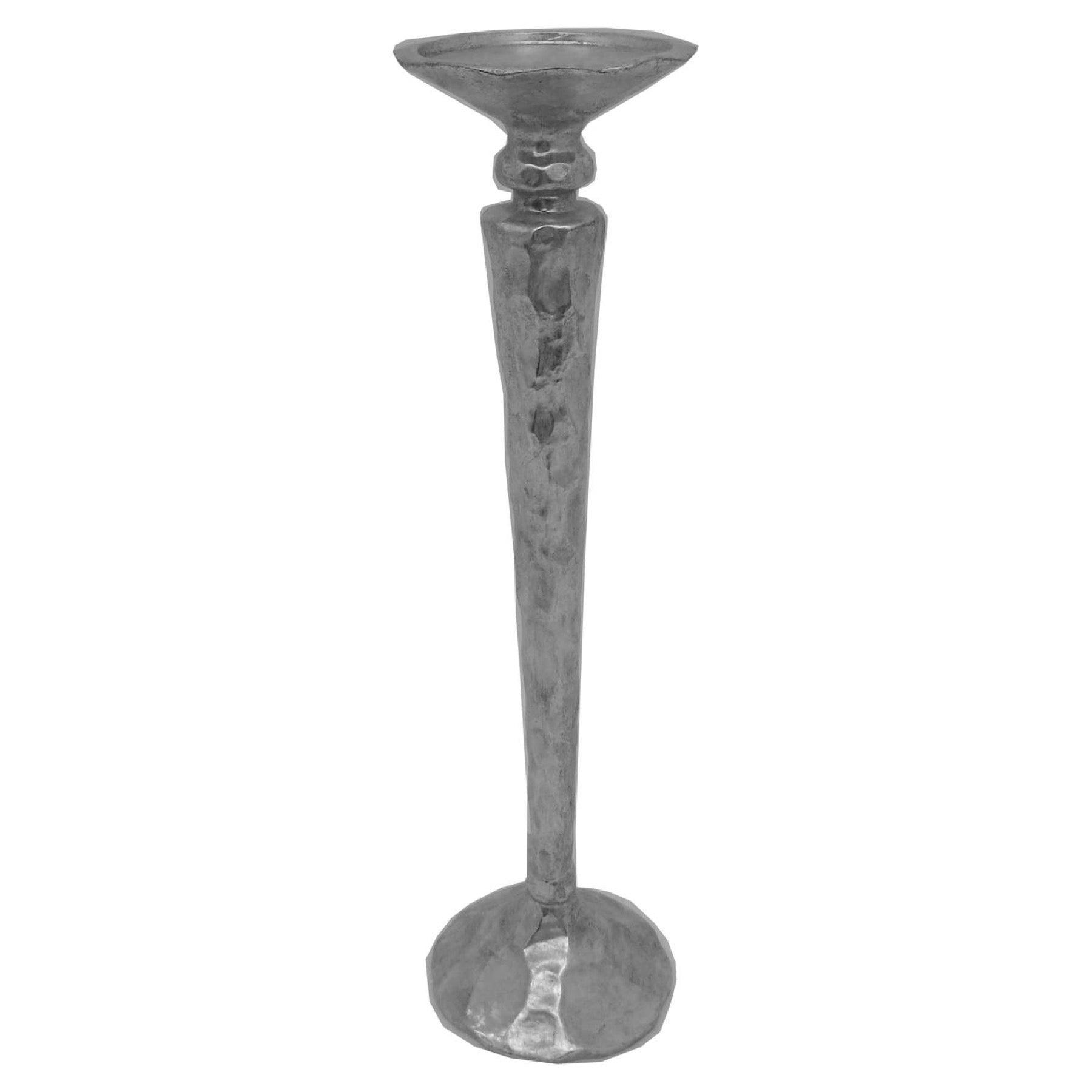 Silver Hammered Effect Large Candle Holder - Vookoo Lifestyle
