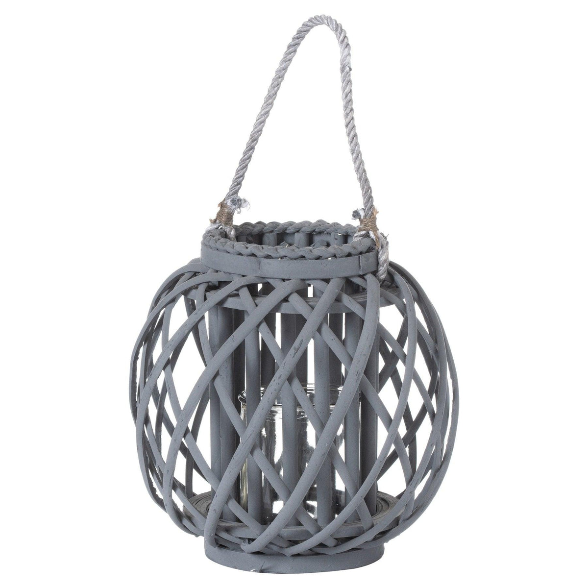 Small Grey Wicker Basket Lantern - Vookoo Lifestyle