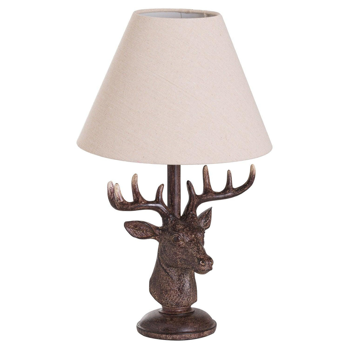 Stag Head Table Lamp With Linen Shade - Vookoo Lifestyle