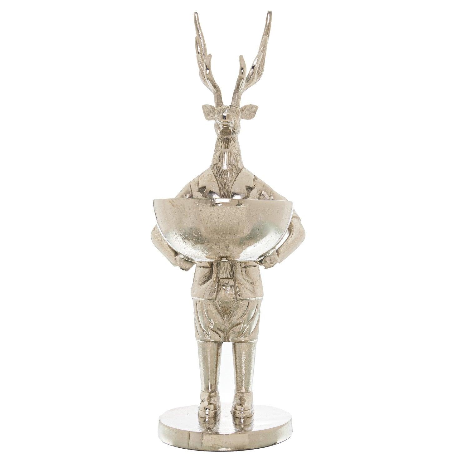 Standing Silver Stag Ornament With Bowl - Vookoo Lifestyle
