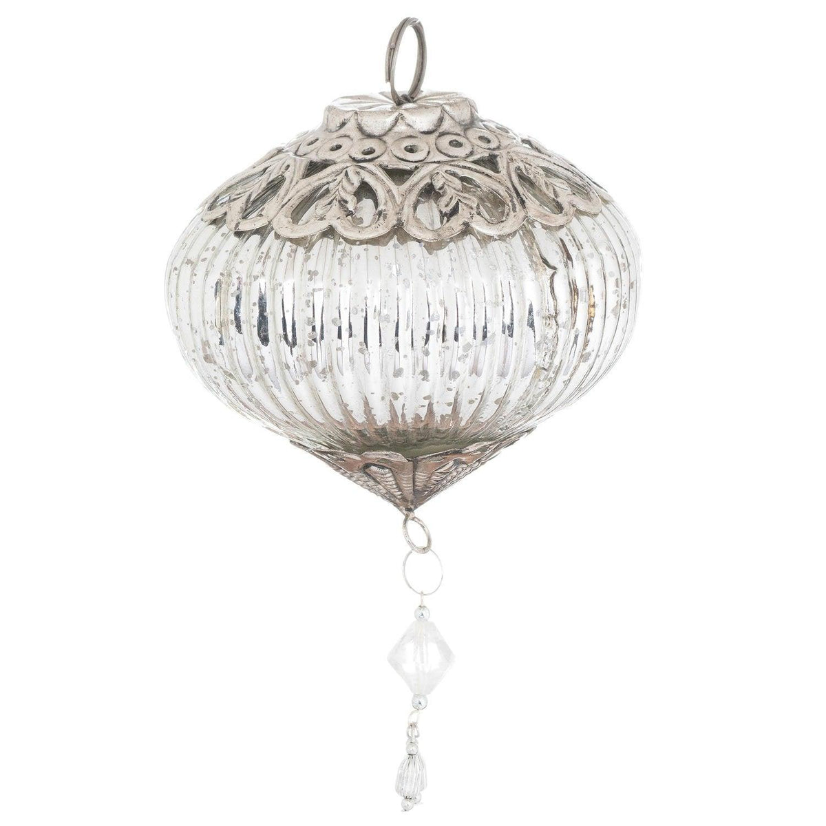 The Noel Collection Silver Bulbous Jewel Drop Medium Bauble - Vookoo Lifestyle