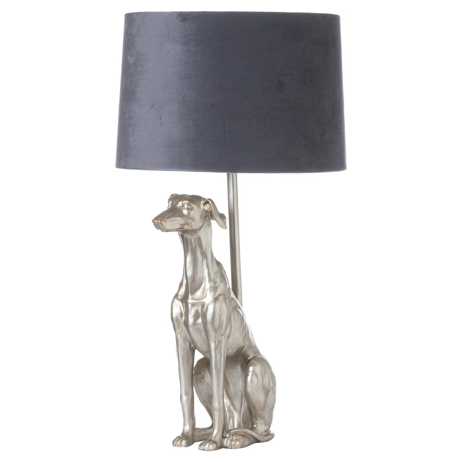 William The Whippet Silver Table Lamp With Grey Velvet Shade - Vookoo Lifestyle