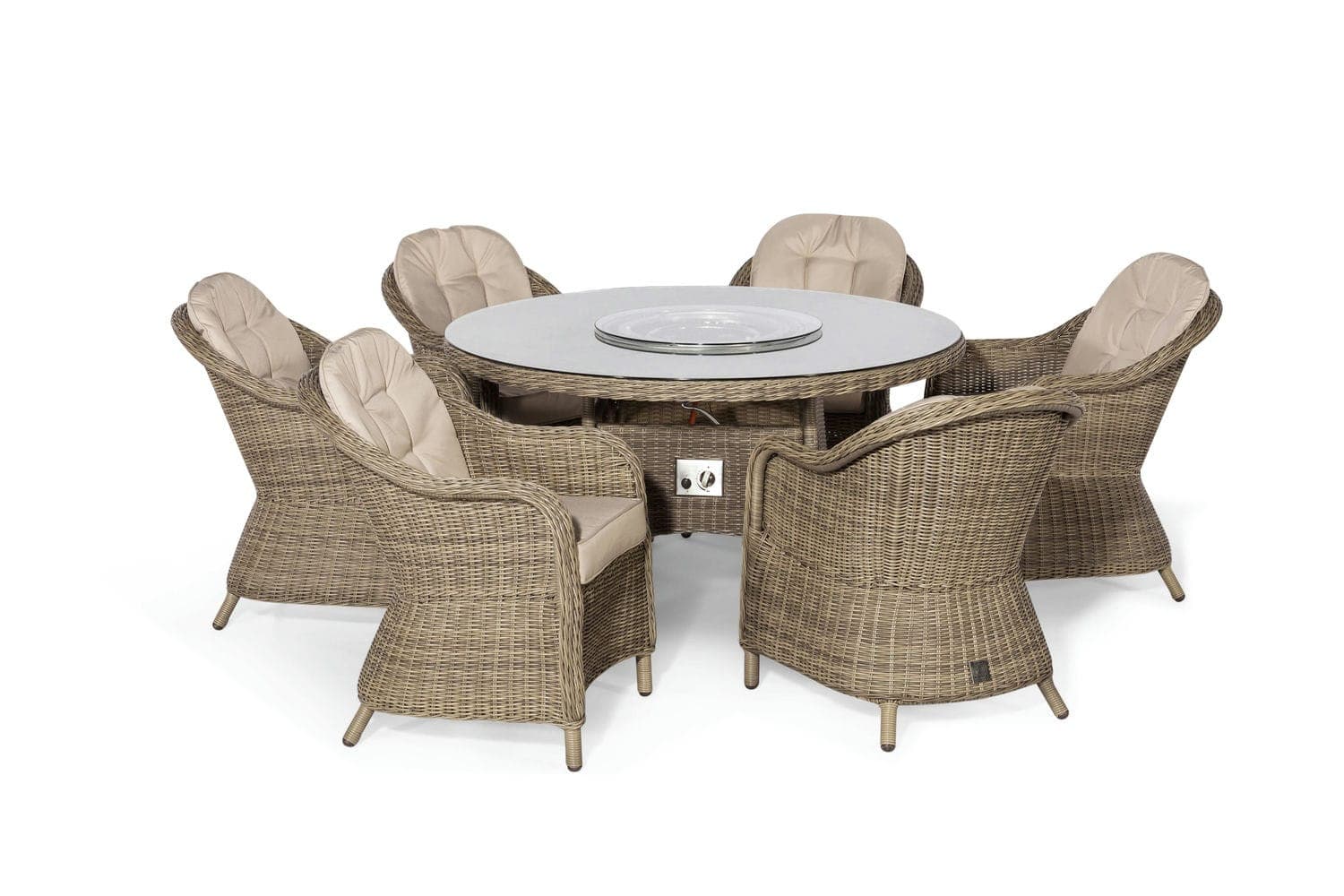 Winchester 6 Seat Round Fire Pit Dining Set with Heritage Chairs and Lazy Susan - Vookoo Lifestyle
