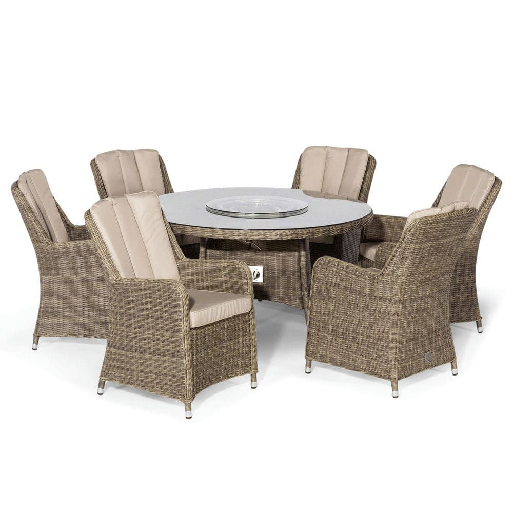 Winchester 6 Seat Round Fire Pit Dining Set with Venice Chairs and Lazy Susan - Vookoo Lifestyle