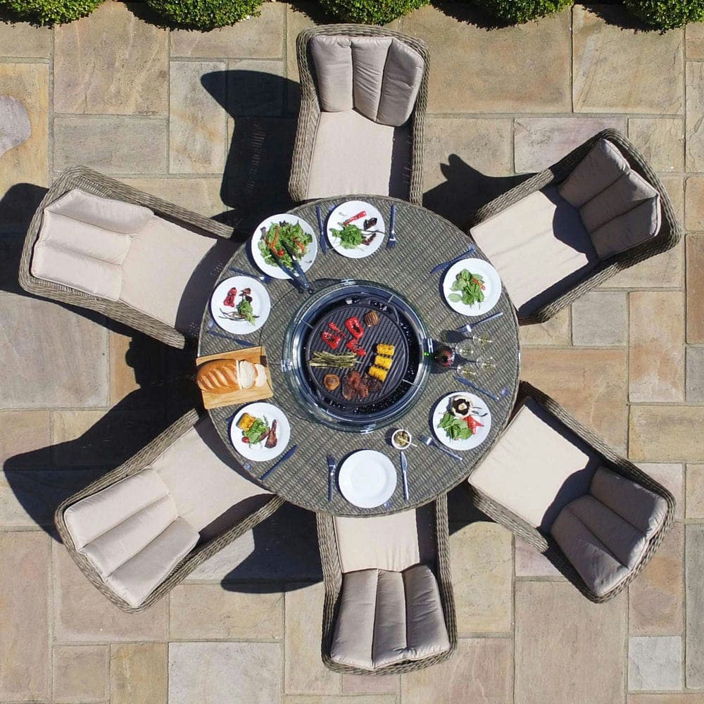 Winchester 6 Seat Round Fire Pit Dining Set with Venice Chairs and Lazy Susan - Vookoo Lifestyle