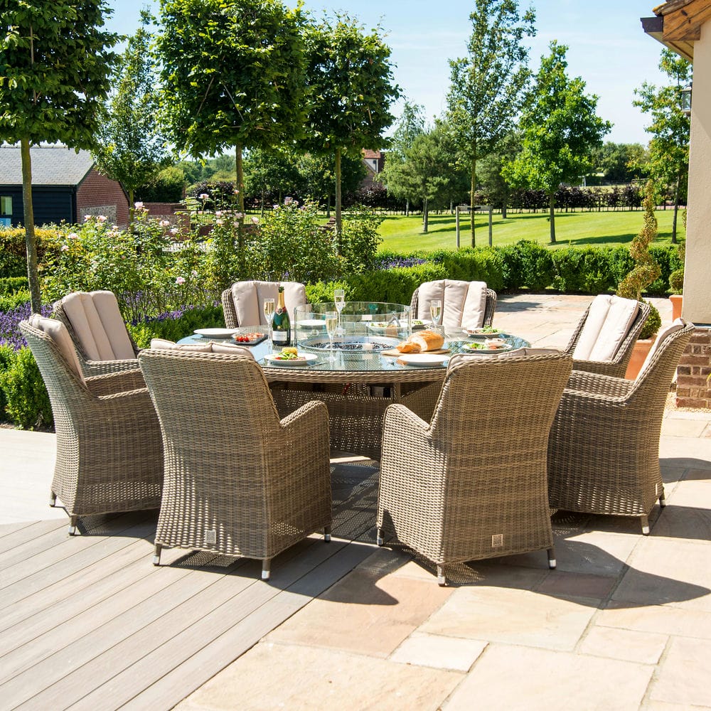 Winchester 8 Seat Round Fire Pit Dining Set with Venice Chairs and Lazy Susan - Vookoo Lifestyle
