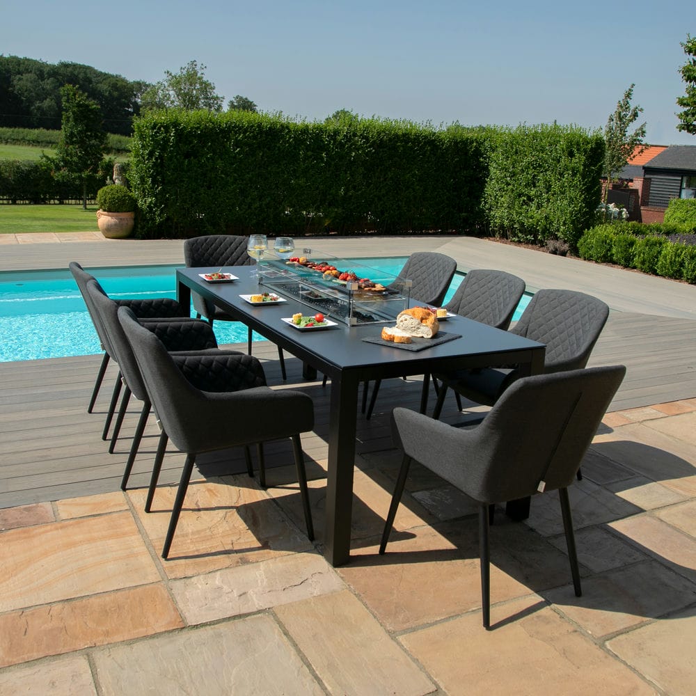 Zest 8 Seat Rectangular Dining Set with Fire Pit Table - Vookoo Lifestyle