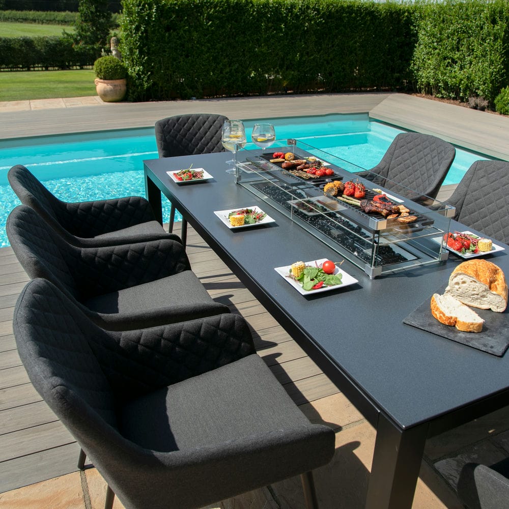 Zest 8 Seat Rectangular Dining Set with Fire Pit Table - Vookoo Lifestyle