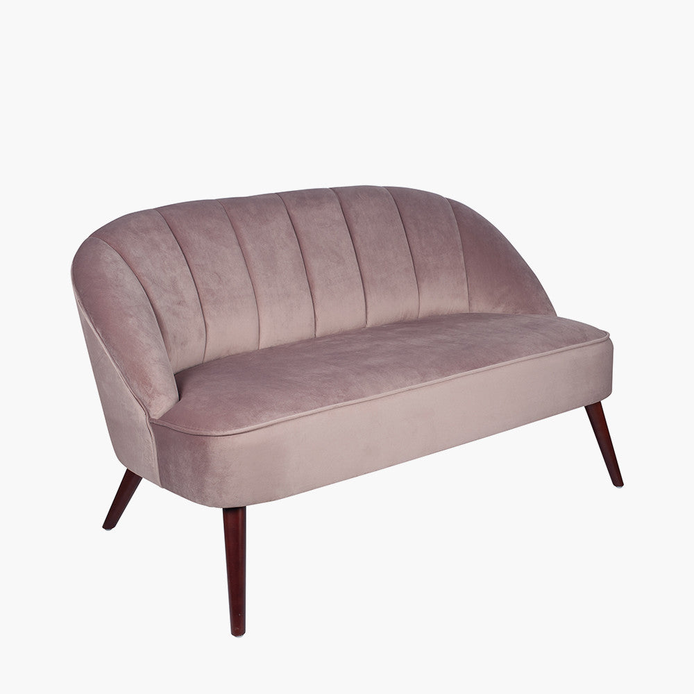 Portofino Blush Pink Velvet Sofa with Walnut Effect Legs