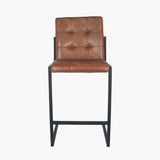 Arlo Vintage Brown Leather and Iron Buttoned Bar Stool