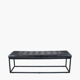 Arlo Steel Grey Leather and Iron Buttoned Bench