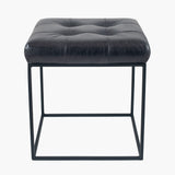 Arlo Steel Grey Leather and Iron Buttoned Stool