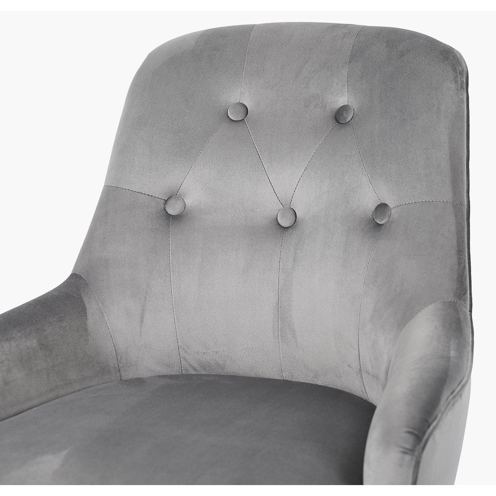 Antoinette Dove Grey Velvet Armed Dining Chair Walnut Effect Legs