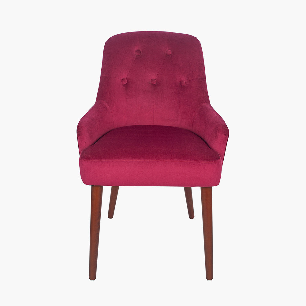 Antoinette Raspberry Velvet Dining Chair Walnut Effect Legs