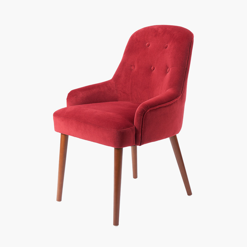 Antoinette Red Velvet Armed Dining Chair Walnut Effect Legs