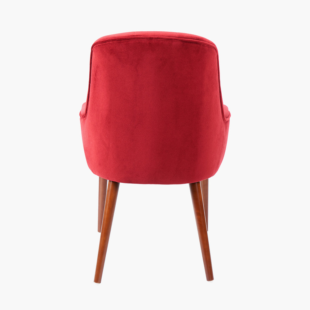 Antoinette Red Velvet Armed Dining Chair Walnut Effect Legs