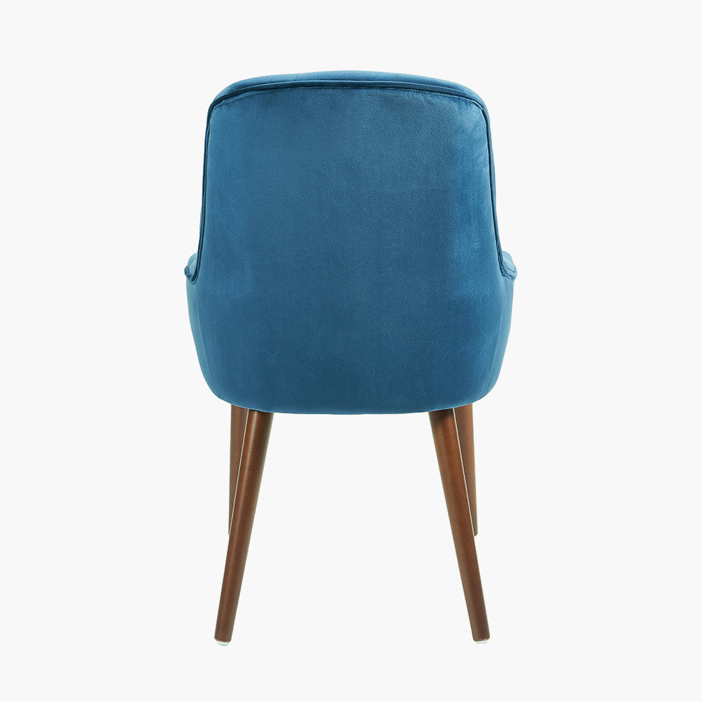 Antoinette Sapphire Blue Velvet Armed Dining Chair Walnut Effect Legs