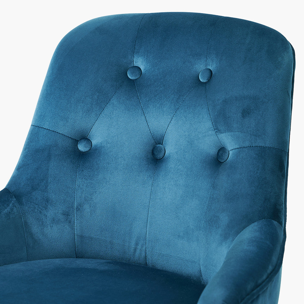 Antoinette Sapphire Blue Velvet Armed Dining Chair Walnut Effect Legs