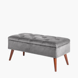 Pelagia Dove Grey Velvet Buttoned Bench with Storage