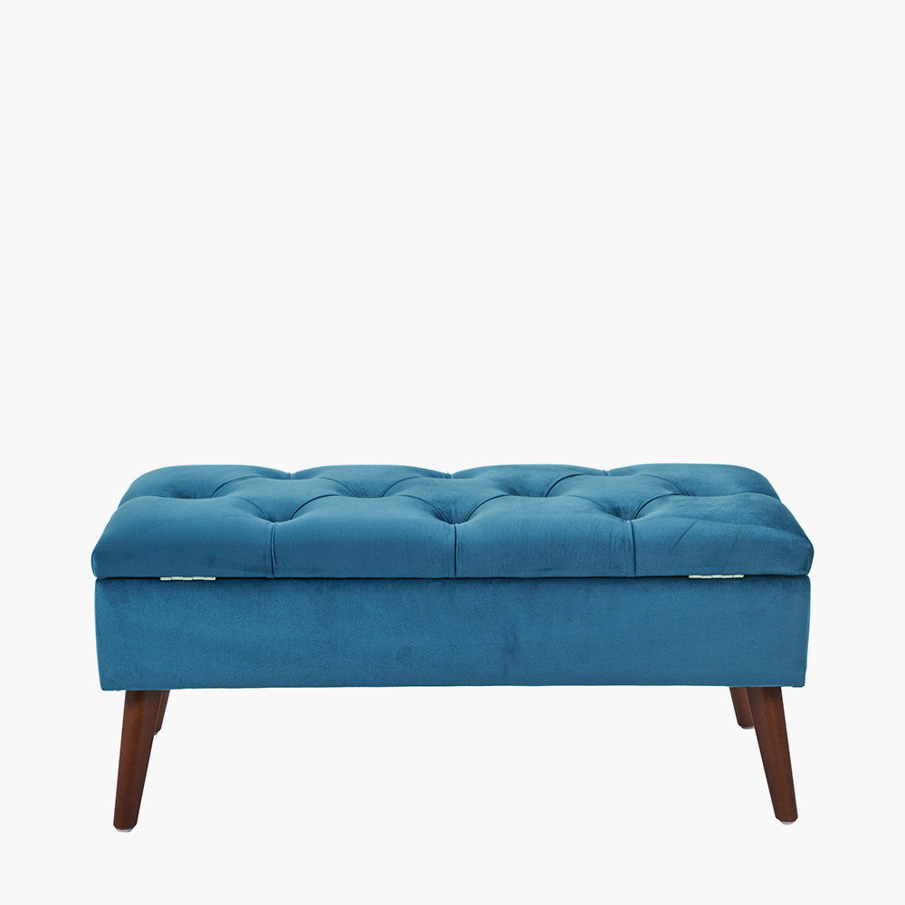 Pelagia Sapphire Blue Velvet Buttoned Bench with Storage