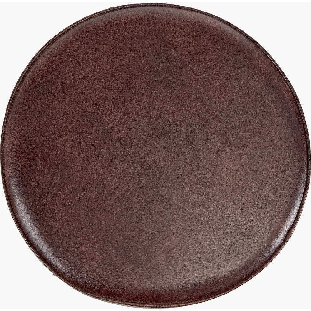 Donato Mahogany Leather and Iron Stool