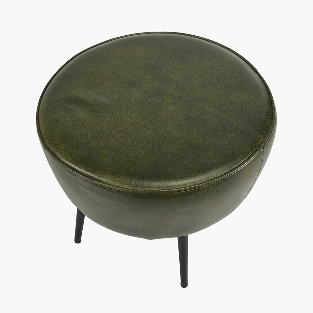 Donato Sage Green Leather and Iron Stool