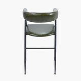 Ferrero Sage Green Leather and Iron Curved Bar Stool