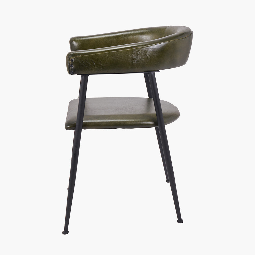 Ferrero Sage Green Leather and Iron Curved Dining Chair
