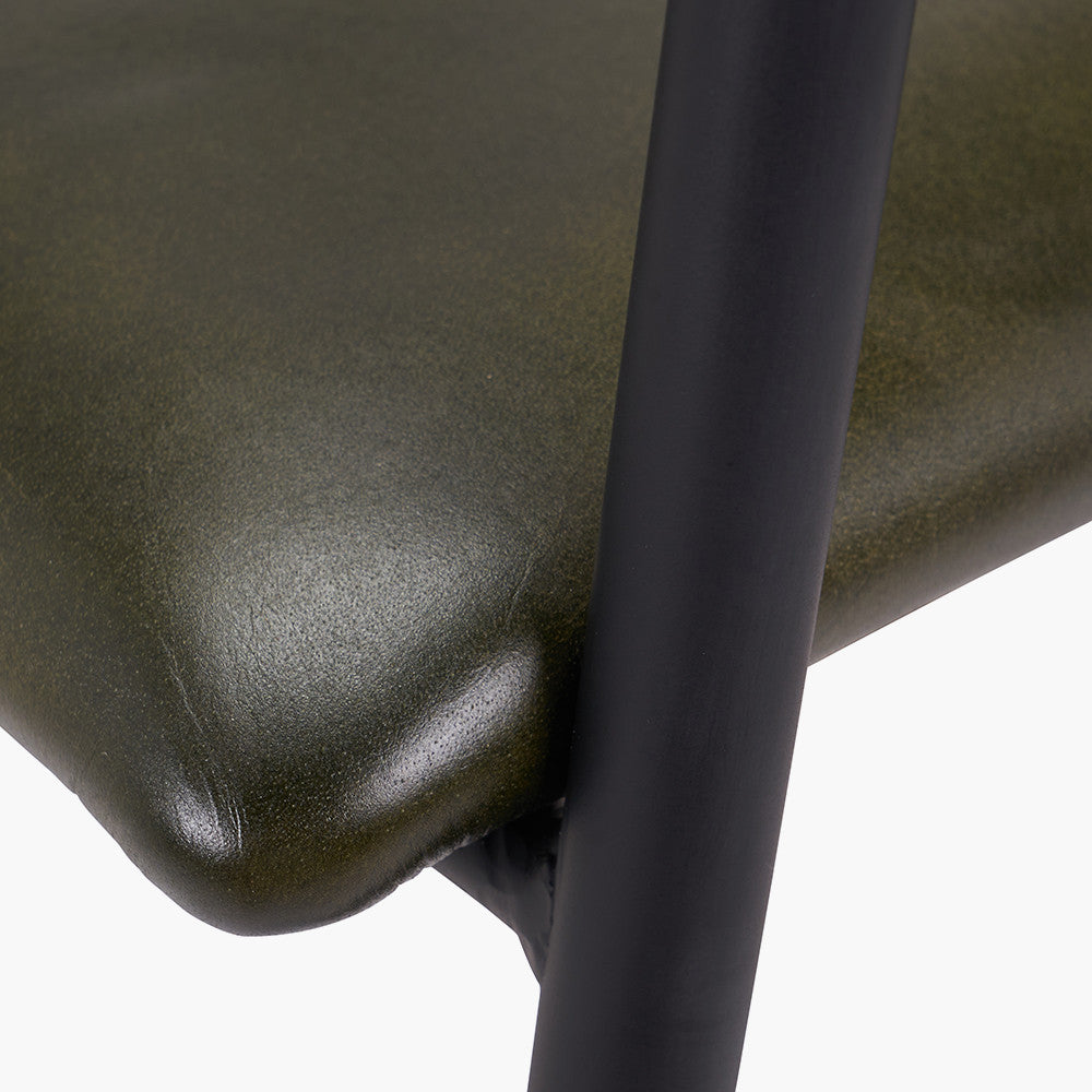 Ferrero Sage Green Leather and Iron Curved Dining Chair