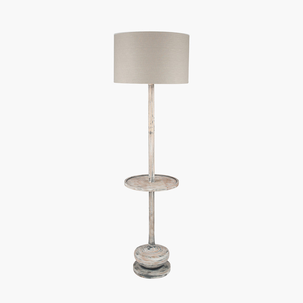 Hemi Vintage Grey Wood Floor Lamp with Table