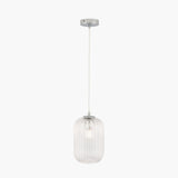Alessia Clear Glass and Silver Metal Ribbed Glass Pendant