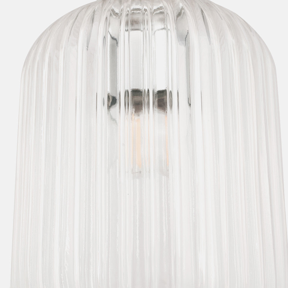 Alessia Clear Glass and Silver Metal Ribbed Glass Pendant